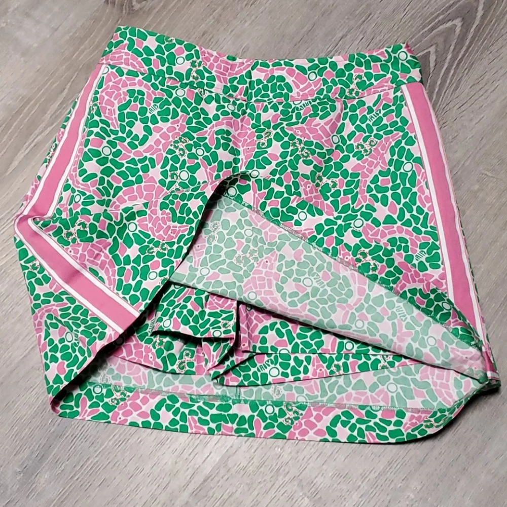 Vintage Lilly Pulitzer called dolphins mini skirt green pink women size 2